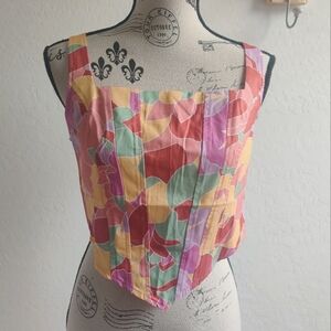 🆕 Festival Art to Wear fairy Colorful floral sharkbite asymmetric crop Top_XS